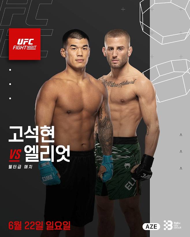 'KO' 고석현(사진 왼쪽)의 UFC 데뷔전 홍보 포스터. UFC 제공