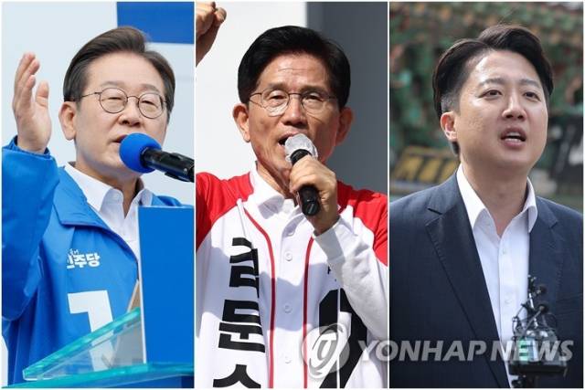 이재명(왼쪽부터) 더불어민주당 대선 후보, 김문수 국민의힘 대선 후보, 이준석 개혁신당 대선 후보. 연합뉴스