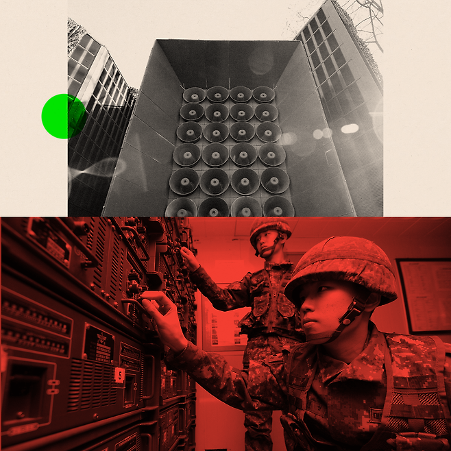 대형 확성기와 군인들