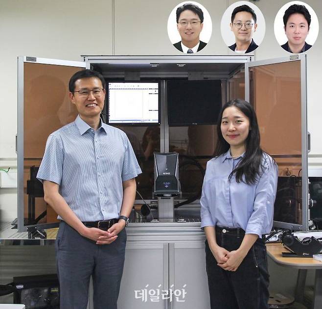 (왼쪽부터) 정재웅 교수, 이시목 박사과정, (오른쪽위 별도) 부산대 이건희 교수, 서울대 박성준 교수, KAIST 스티브박 교수. ⓒ한국과학기술원