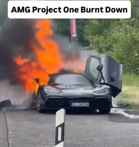전 세계 275대만 생산된 희귀 슈퍼카 '메르세데스 AMG 원'에 불이 붙어 완전히 타버리는 일이 벌어졌다. /사진=NDTV