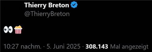 티에리 브르통 전 유럽연합 내수담당 집행위원의 엑스 계정. 연합뉴스