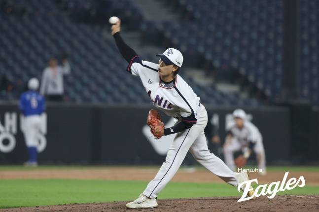 대학팀 박정민이 지난 2일 대전 한화생명 볼파크에서 열린 2025 제3회 한화 이글스배 고교·대학 올스타전에서 역투하고 있다. /사진=한화 이글스 제공