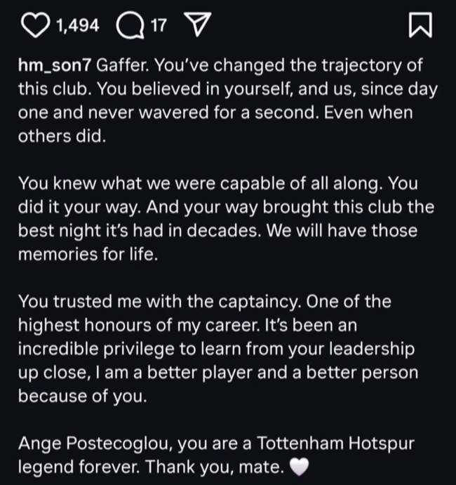 사진=손흥민 SNS