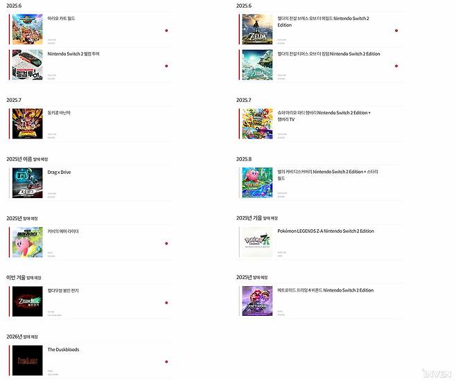 ▲ 퍼스트 파티 라인업, 일정 자체가 스위치1 초기처럼 그다지 빽빽하진 않다