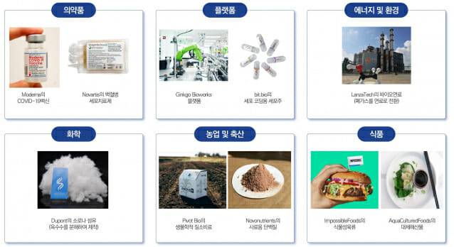 합성생물학 주요제품. (출처: 합성생물학 산업생태계 형성과 기술 거버넌스 연구)