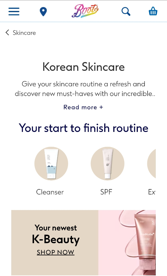 부츠 온라인몰에는 한국 제품 전용관을 지난해부터 운영하기 시작했다. (부츠닷컴 캡처)