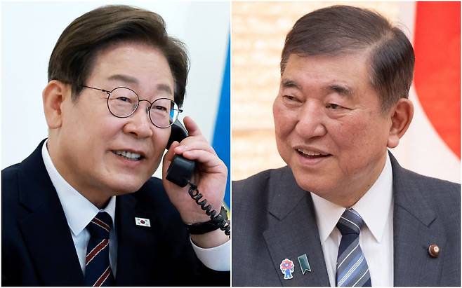 이재명(왼쪽) 대통령과 이시바 시게루 일본 총리/뉴시스·AFP 연합뉴스