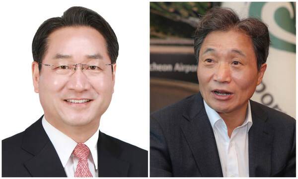 왼쪽부터 유정복 인천시장, 이학재 인천국제공항공사 사장. 경기일보 DB