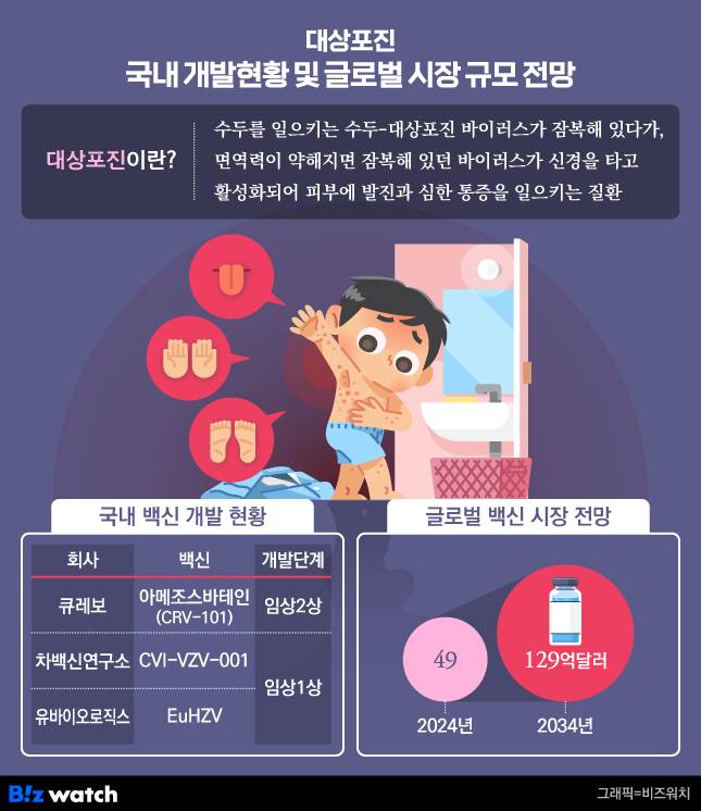 대상포진 백신 국내 개발현황 및 글로벌 시장 규모 전망. /그래픽=비즈워치