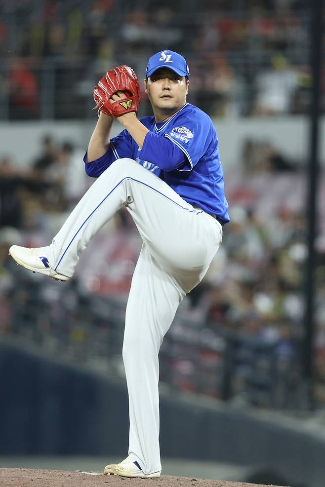 삼성 김태훈이 10일 광주-기아 챔피언스 필드에서 열린 2025 KBO리그 KIA전에서 역투하고 있다. 사진 | 삼성 라이온즈