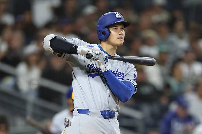 오타니 쇼헤이가 1회초 공격에서 타격을 하고 있다. AFP연합뉴스