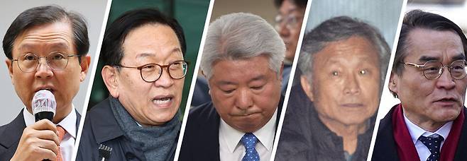 신윤(新尹) 법조인으로 꼽히는 (왼쪽부터) 윤갑근 전 대구고검장, 석동현 전 서울동부지검장, 김홍일 전 부산고검장, 송해은 전 서울동부지검장, 배보윤 전 헌법재판소 헌법연구관 ⓒ시사저널 양선영 디자이너·연합뉴스