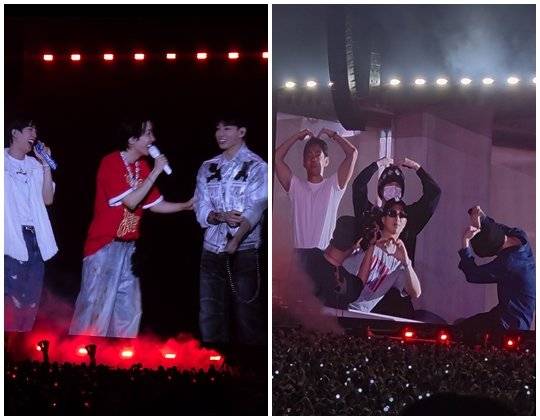 ‘다시 방탄소년단’ 13일 밤 경기 고양종합운동장 주경기장에서 열린 제이홉의 단독 콘서트에서 ‘방탄소년단 완전체 미리 보기’가 실현됐다. 멤버 전원 공연장을 찾은 가운데, 맏이 진과 ‘이틀차 예비역’ 정국은 무대에도 올라 2만7000 관객들의 호응을 얻었다. 양주연 기자 juyeon@donga.com