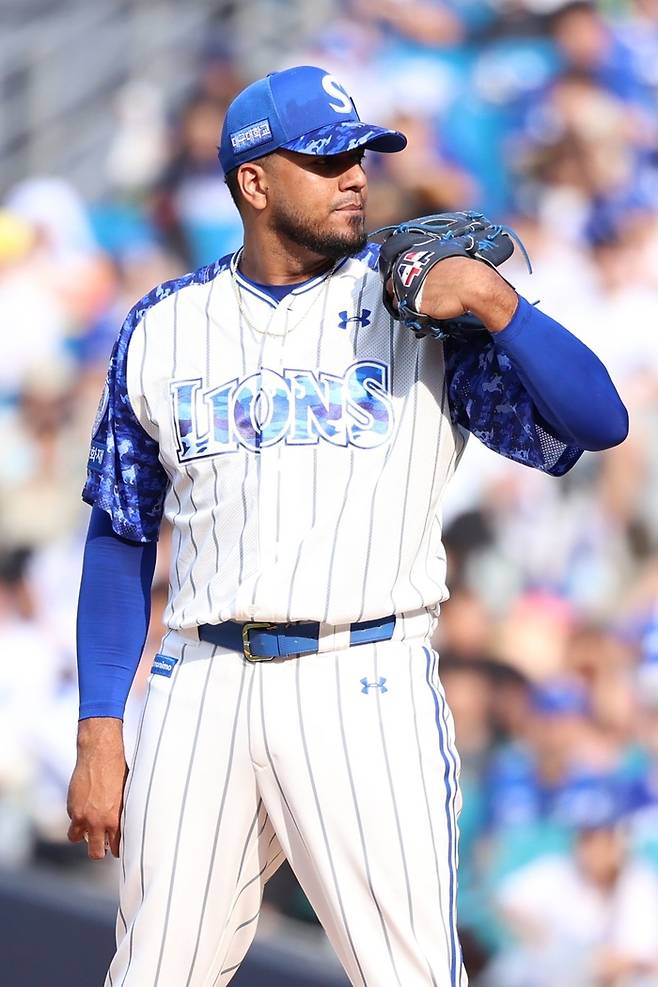 지난 7일 대구 삼성라이온즈파크에서 '2025 신한 SOL 뱅크 KBO리그' 삼성 라이온즈와 NC 다이노스 경기에서 레예스가 마운드에 올랐다. <삼성 라이온즈 제공>