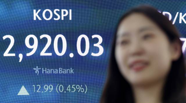 12일 서울 중구 하나은행 딜링룸 스크린에 코스피가 표시돼 있다. 연합뉴스