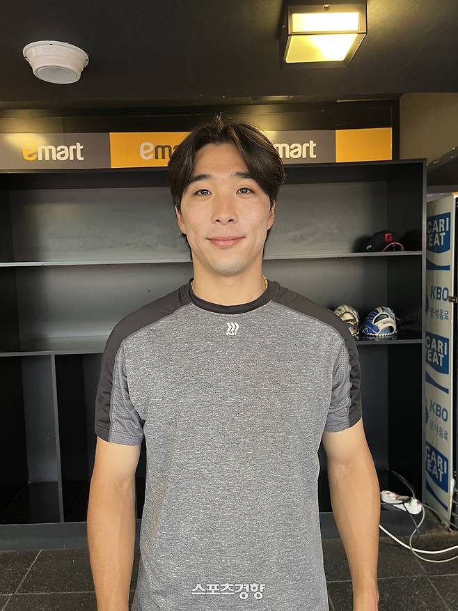 15일 인천SSG랜더스필드에서 인터뷰한 롯데 김동혁. 인천 | 김하진 기자