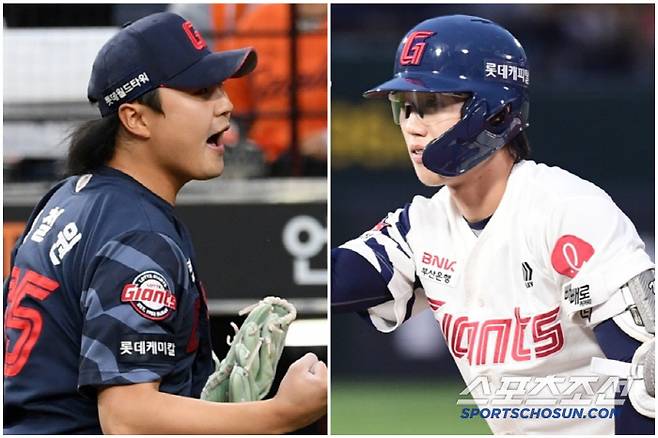 롯데 자이언츠 정철원(왼쪽)과 전민재. 스포츠조선DB