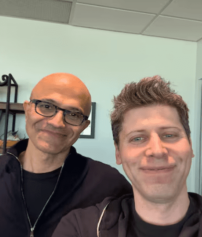 사티야 나델라 MS CEO(왼쪽)과 샘 알트먼 오픈AI CEO(오른쪽). (사진=샘 알트먼 X)