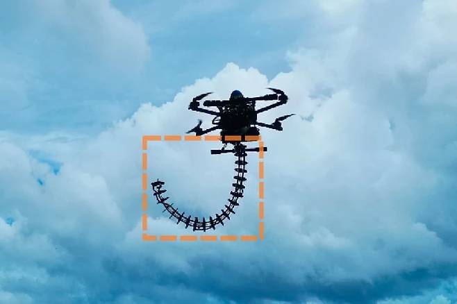 무인기용 로봇 팔이 전기 모터의 힘에 의해 구부러진 모습. 다양한 모양의 화물을 감싸쥘 수 있다. 홍콩대 연구진 제공