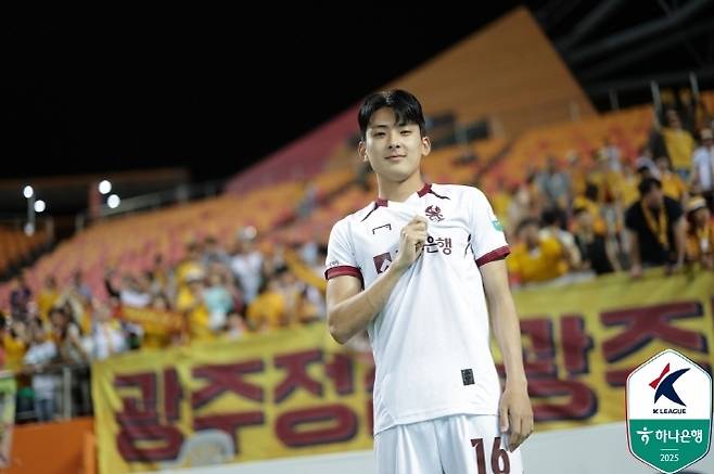 제주 원정에서 결승골을 터뜨린 광주 FC 정지훈. 사진=한국프로축구연맹
