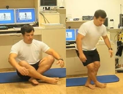 앉은 자세에서 스스로 일어나는 동작을 얼마나 스스로 원활히 할 수 있는지 테스트하는 ‘앉았다 일어나기 테스트(SRT)’. 두 발을 교차해 앉았다 일어나는 동작을 하면서 바닥을 손으로 짚거나 도구에 의지하지 않은 채 흔들림 없이 할 수 있다면 장수할 확률이 높다는 연구 결과가 나왔다. 자료 : 클라우디오 길 아라우호 박사 유튜브 채널