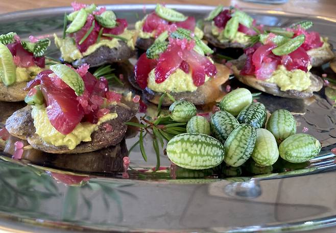 애그리투어리즘 생태계 구축에 나선 ‘세일러스 그레이브 브루잉’의 먹거리. 박미향 기자