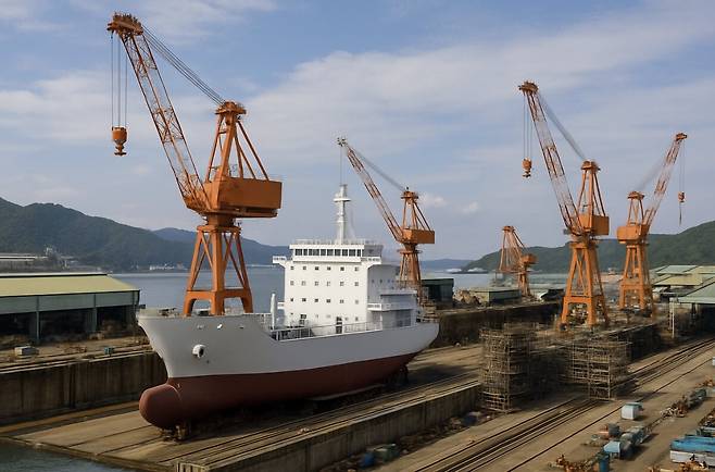 생성형 인공지능(AI)을 통해 만든 조선소 이미지.