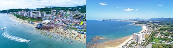 ▲보령시 대천해수욕장과 무창포해수욕장이 개장 전 수질검사에서 '적합' 판정을 받았다. 대천(좌)과 무창포해수욕장 전경 ⓒ보령시