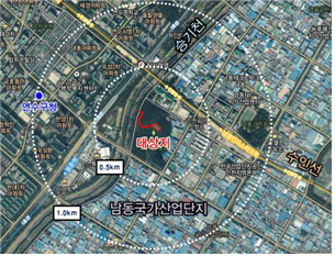 남동구 고잔동 월례근린공원 내 추진 중인 닥터헬기 계류장 위치. 반경 500m 이내에 연수구 지역 아파트 단지 일부가 포함된다. /인천시 제공