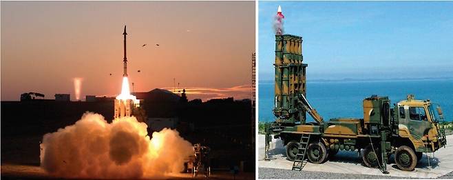 이스라엘 방공미사일 ‘데이비드 슬링’(왼쪽)과 한국 ‘천궁-Ⅱ’. 각각 미국 국방부와 방위사업청 제공