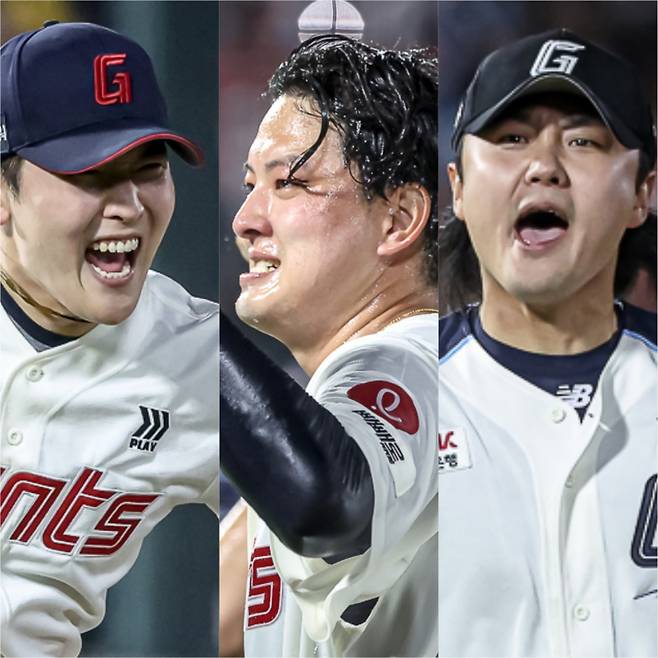 롯데 자이언츠 필승조 최준용, 김원중, 정철원(왼쪽부터). 이제 등판 관리가 가능하다. 사진=롯데 자이언츠