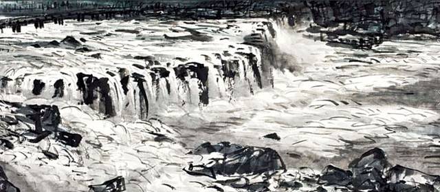 김문식 ‘직탕폭포’, 69×145㎝, 한지에 수묵, 2012.