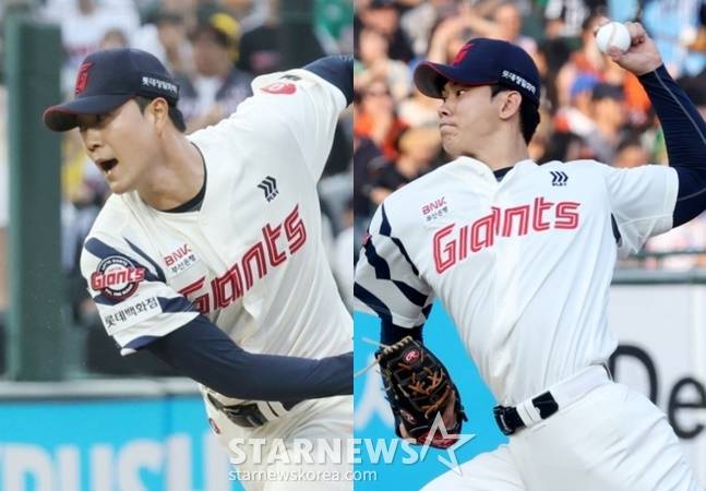 롯데 윤성빈(왼쪽)과 홍민기. /사진=김진경 대기자