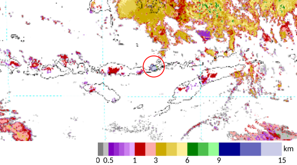 텔레픽스가 인도네시아 화산 폭발 현황을 분석한 이미지. 화산재가 고도 15km까지 올라갔다. 텔레픽스 제공