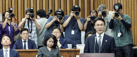 김민석 국무총리 후보자가 24일 오전 국회에서 열린 인사청문회에 출석해 모두발언을 하고 있다. 김성룡 기자