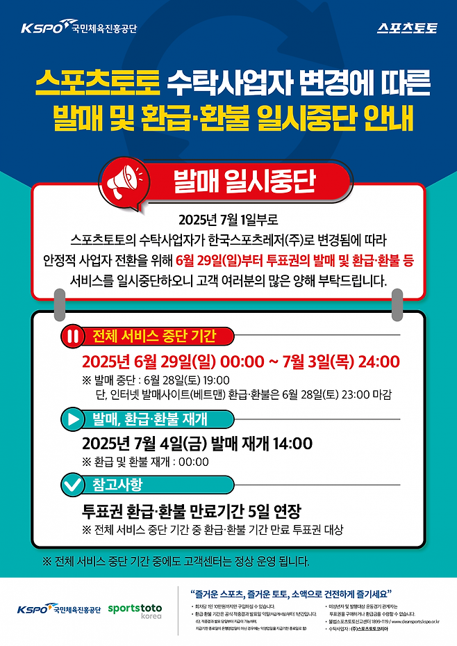 2025 사업자 전환 발매 일시중단 안내 포스터.