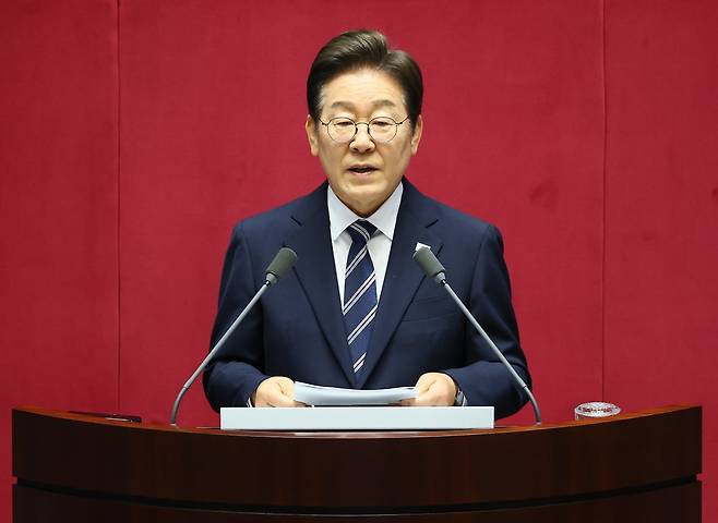 이재명 대통령이 26일 국회에서 추가경정예산 시정연설을 하고 있다. / 사진=연합뉴스