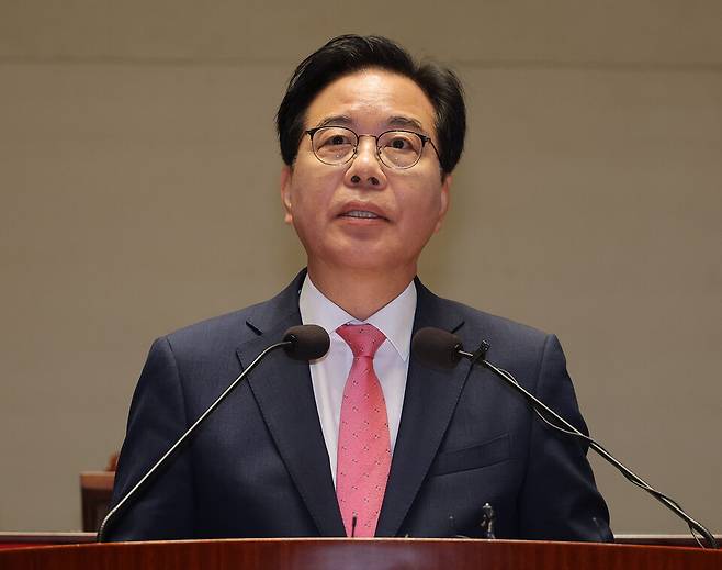 송언석 국민의힘 원내대표가 26일 국회에서 열린 의원총회에서 발언하고 있다. ⓒ연합뉴스