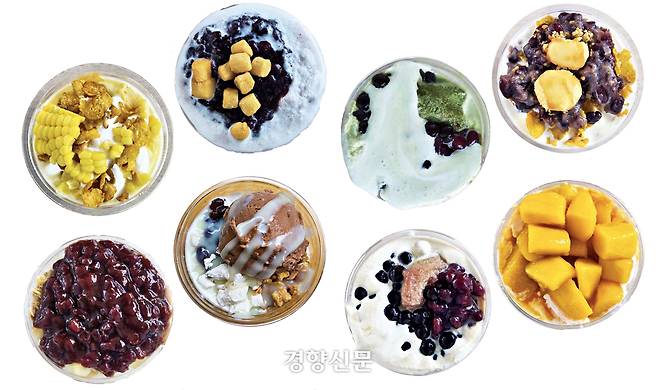 오후에 가면 못 먹는다. 올여름 ‘컵빙수 대란’을 일으키고 있는 프랜차이즈 커피전문점 1인용 팥빙수들. 노정연 기자