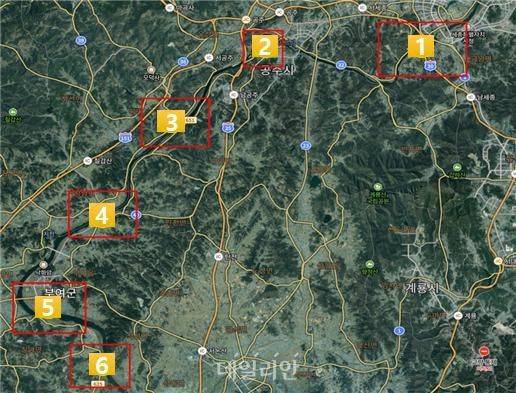 인공지능 기술을 활용해 만든 금강 유역 생태 교란 식물 군락지 지도. ⓒ국립환경과학원