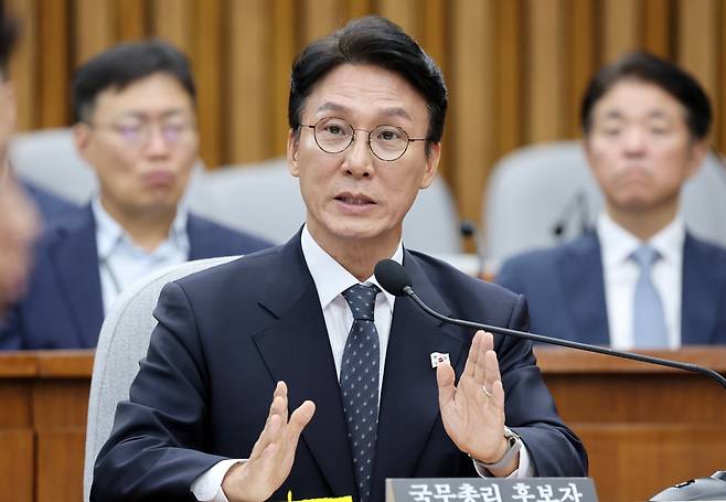 김민석 국무총리 후보자가 지난 24일 국회에서 열린 인사청문회에서 질의에 답하고 있다. 박민규 선임기자