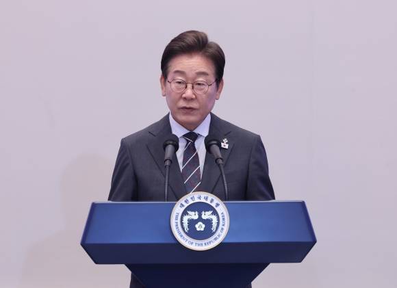 이재명 대통령이 지난 27일 청와대 영빈관에서 열린 ‘호국 보훈의 달, 대통령의 초대’ 행사에서 인사말을 하고 있다. 2025.6.27. 연합뉴스