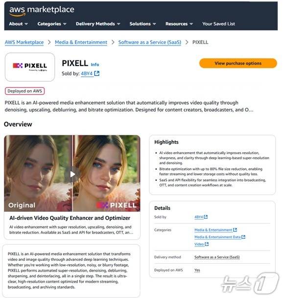 포바이포 '픽셀' AWS 마켓플레이스 입점 화면 갈무리(포바이포 제공)