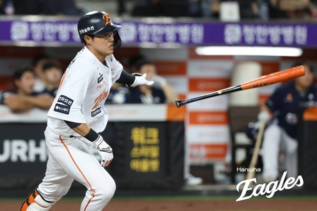 1일 대전 NC전에서 쐐기 3점포를 쏘아올린 채은성. 사진=한화 제공