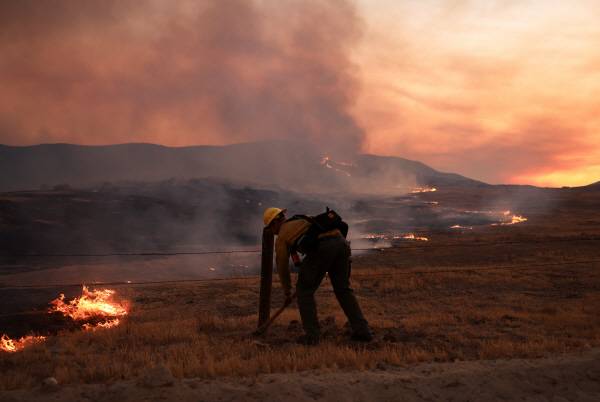 2일(현지시간) 캘리포니아에서 발생한 산불 진화하는 소방대원.AP연합뉴스