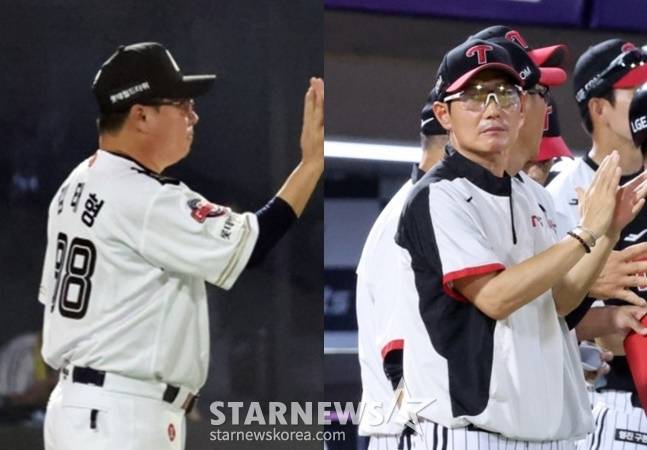 롯데 김태형 감독(왼쪽)과 LG 염경엽 감독. /사진=강영조 선임기자