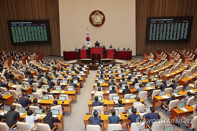 추가경정예산안 본회의 통과 (서울=연합뉴스) 박동주 기자 = 4일 국회 본회의에서 2025년도 제2회 추가경정예산안에 대한 수정안이 통과되고 있다. 2025.7.4 pdj6635@yna.co.kr