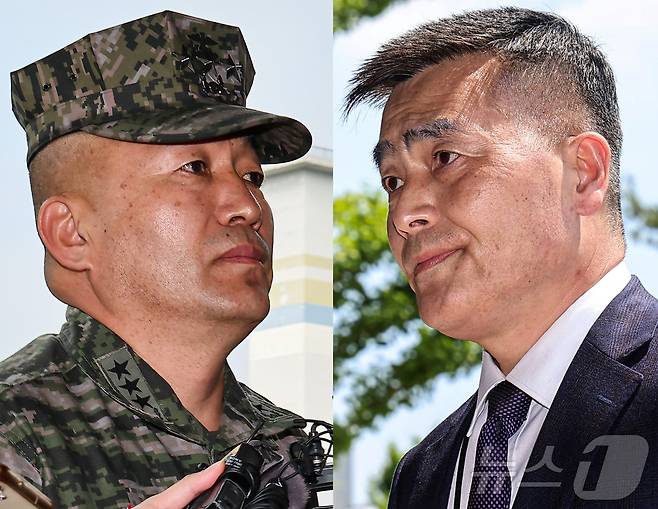 김계환 전 해병대 사령관(사진 왼쪽)과 박정훈 전 해병대 수사단장(대령). 2024.5.21/뉴스1 ⓒ News1 김도우 기자
