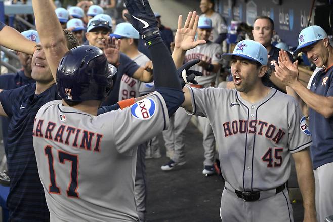 대승에 기뻐하는 휴스턴 애스트로스 선수들. Imagn Images연합뉴스